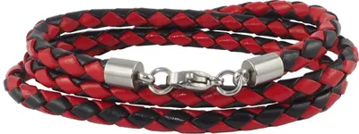 Produktbild von Lederkette Lederband Herren Halskette Schwarz Rot 17-100 cm lang geflochten, Länge:17 cm, Breite:4 mm, Verschlussart:Karabinerverschluss Silber