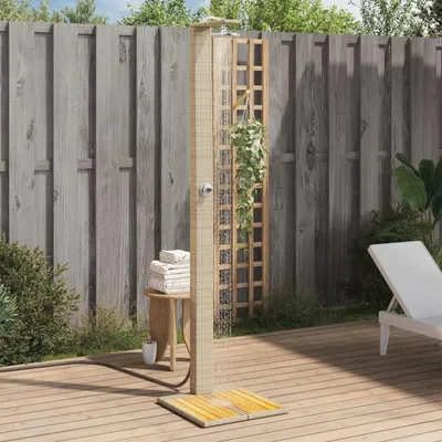 Productafbeelding van Buitendouche - Tuindouche - Zonnedouche - Campingdouche - Beige poly rattan - 50x55x224 cm