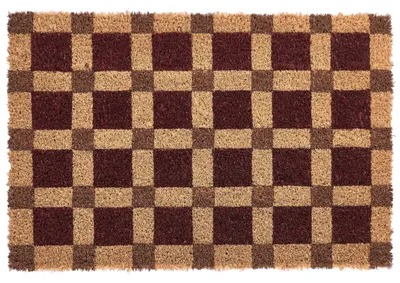 Obrázok produktu pre BELIANI Rohož béžová/červená z kokosových vlákien, protisklzová podšívka, 40 x 60 cm, dekorácia na privítanie, kockovaný vzor
