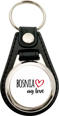 Produktbild von Huuraa Schlüsselanhänger Bosnia my love Metall mit Kunstleder Schlüsselring Einkaufswagenchip Geschenkidee