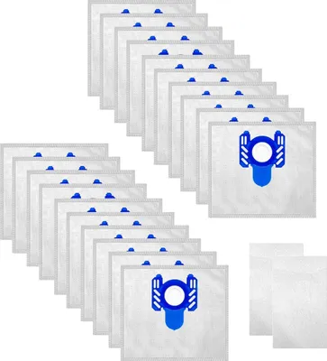 A collection of vacuum cleaner bags and filters arranged on a white background.