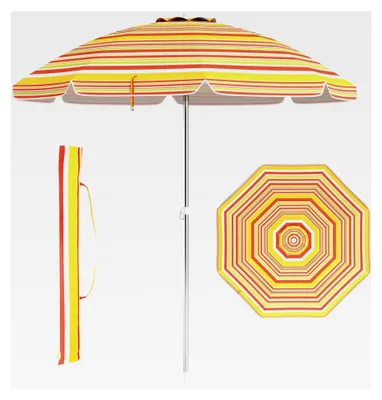 Produktbild von Strandschirm, 178 cm windfest, UPF 50+, 30° neigbar, Sonnenschutz mit Erdspieß & Tragetasche, Gartenschirm für Balkon, Garten & Terrasse (Orange)