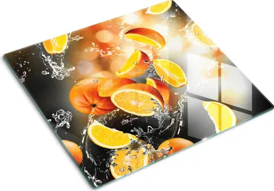 Obrázok produktu pre Sklenená ochranná doska – Kryt varnej dosky – Kryt na indukčnú dosku – 60x52 cm – Rýchle čistenie – Tvrdené sklo – Pomaranče Voda
