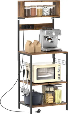 Produktbild von HOMCOM Küchenregal, Standregal mit 5 S-Haken, 5 Ablagen, Steckdose Braun