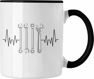 Produktbild von Trendation - Handwerker Herzschlag Tasse Geschenk für Mechaniker Handwerk Hobby Geschenkidee (Schwarz)