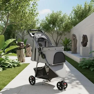 Produktbild von Zusammenklappbarer Hunde- und Katzenbuggy mit Verstellbarem Sonnenschutz