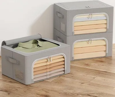 Image de Porte-vêtements rembourré avec structure métallique - 3 compartiments - 24 litres - Gris