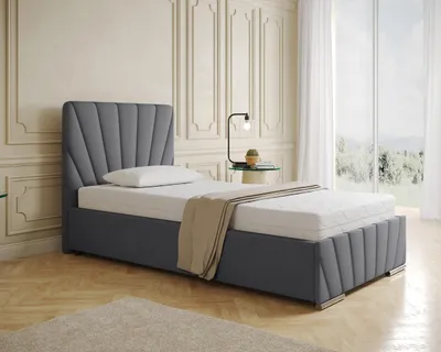 Produktbild von Polsterbett RAY - Komfortbett mit Stauraum, Einzelbett, Grau, 100x200cm, Taschenfederkernmatratze mit Kokosmatte, H3