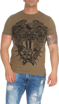 Produktbild von Herren T-Shirt Totenkopf Skull Vintage Aufdruck Biker Tatoo;  Olive S