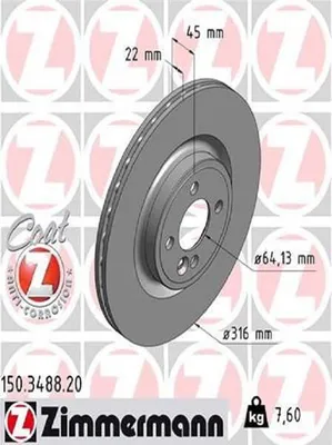 Produktbild von 2x ZIMMERMANN Bremsscheibe 150.3488.20 für MINI Schrägheck (R56) Clubman (R55)