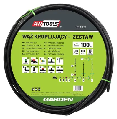 Obrázek produktu pro AWTOOLS, hadicový závlahový systém, sada 100 metrů, 188 kusů.