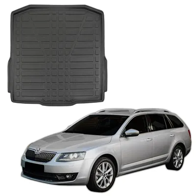 Image de Tapis De Coffre Sur Mesure Pour Skoda Octavia 3 2013-2019 Kombi, Noir, Antidérapant, Bord Haut, Toutes Saisons