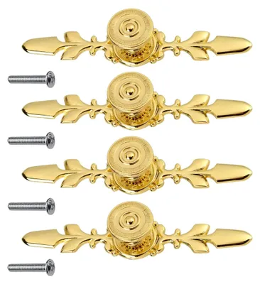 Produktbild von 4 Stück Möbelgriffe in Gold, Vintage Schubladengriffe aus Zinklegierung für Möbel und Türen, Schrankgriffe für Möbel/Schublade/Schrank/Kommode/Kleiderschrank mit Schraube