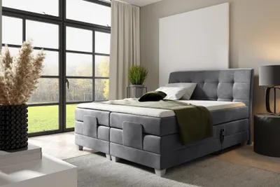 Produktbild von MEBLINI Boxspringbett Elektrisch Verstellbar - Gepolstert Doppelbett mit Matratzen und Toppers - Polsterbett - Bett mit Kopfteil - DANTE - 140x200 - H3/Dunkelgrau Samt