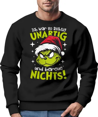 Produktbild von Sweatshirt Herren Weihnachtspullover Grinch Spruch Unartig Weihnachtsoutfit Männer Moonworks®