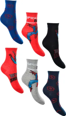 Produktbild von Spider-Man Kinder Jungen Socken 6 Paar Strümpfe Paket Set, Größe:23-26
