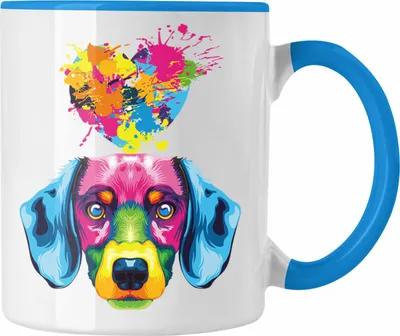Produktbild von Trendation - Dackel Herz Farbe Besitzer Tasse Geschenk Lustiger Spruch Geschenkidee Dackel Liebhaber (Blau)