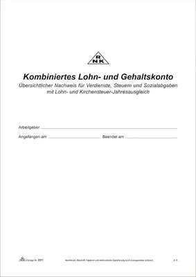 Produktbild von RNK Lohn Gehaltskontobuch A4 20Bl