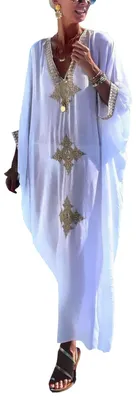 Productafbeelding van L-Peach Dames zomerse kaftan, lange maxi-jurk, strandjurk, omslagdoek voor bikini