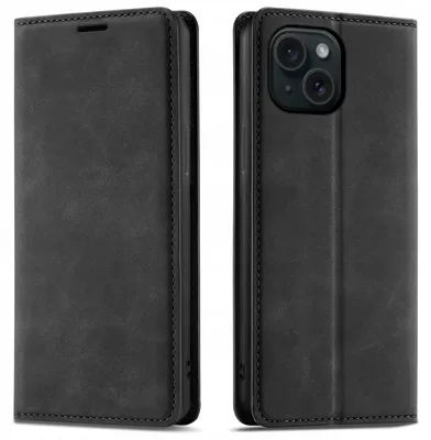 Produktbild von Klapphülle für iPhone 13 | 14 mit Magnetverschluss aus Leder + 9H-Glas