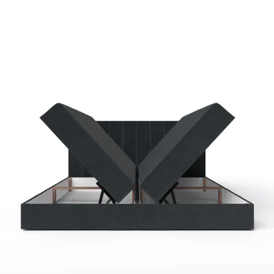 Image de QLA Meubles Lit Boxspring Bergamo 200x200 avec 2 caissons de lit, lit double avec matelas et topper, lit rembourré, lit. Couleur gris foncé