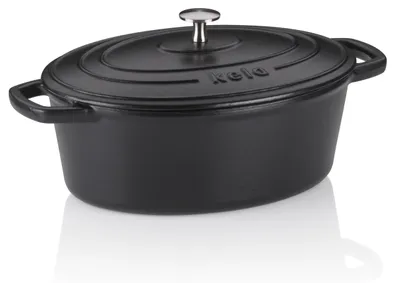 Gusseisen-Bratpfanne oval 4 L Dutch Oven emailliert schwarz