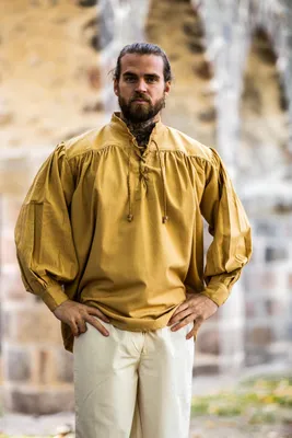 Produktbild von Stehkragen-Schnürhemd Honigbraun XXXL