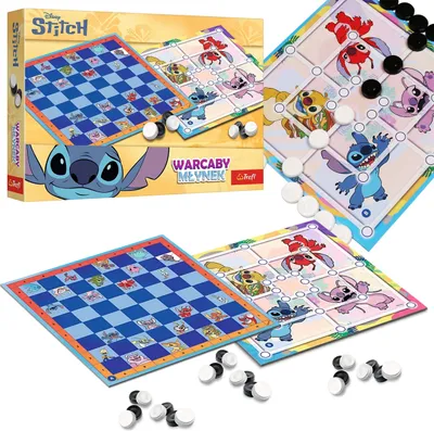 Produktbild von DISNEY Lilo und Stitch Brettspiel, 2in1 Familienspiel für Kinder, Dame und Mühle Trefl 6+