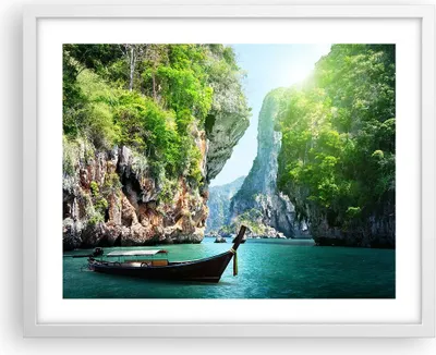 Produktbild von Gerahmtes Poster - Weißer Rahmen - Boot Klippen Natur Felsen - 50x40 cm - Wand Bild - Wanddeko - Wandbilder - Kunstposter - Wandposter - Bilderrahmen - Bilder - Kunstdruck - Wandbild - P2WAA50x40-2787