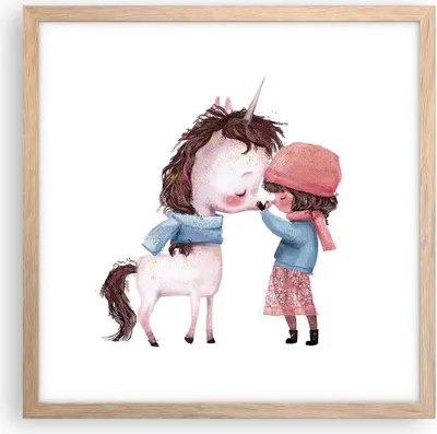 Produktbild von Gerahmtes Poster - Rahmen in heller Eiche - Einhorn Mädchen Kinder - 40x40 cm - Wand Bild - Wanddeko - Wandbilder - Kunstposter - Wandposter - Bilderrahmen - Bilder - Kunstdruck - P2NAC40x40-4733