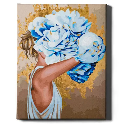 Image de Oh Art ! - Peinture par numéros Set - 40x50cm, avec cadre en bois et pinceaux "Fleurs et or" DIY - Or