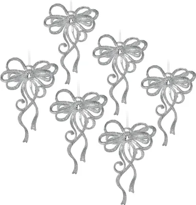 Produktbild von COM-FOUR® 6x Christbaumschmuck in Schleifenform - Weihnachtsdeko in festlichen Farben - Glitzernde Anhänger für das Weihnachtsfest