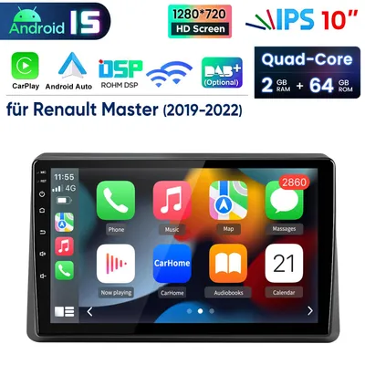Produktbild von 10”Carplay Android 15 Autoradio Für Renault Master III 2019-2023 GPS Navi WIFI BT DAB+ SWC USB  DSP RDS 2GB+64GB