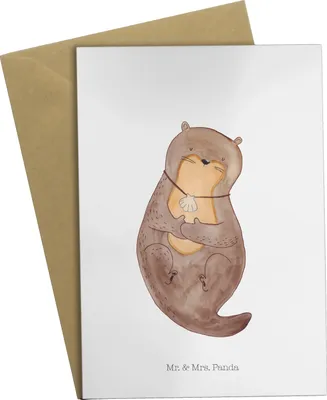 Produktbild von Mr. & Mrs. Panda Klappkarte Otter Muschel - Weiß - Geschenk, weihnachtskarten, glückwunschkarten, hochzeitskarten, Süß, einladungskarten, Träumen, osterkarte, osterkarten