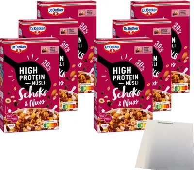 Produktbild von Dr. Oetker High Protein Müsli Schoko & Nuss 6er Pack (6x400g Packung) + usy Block
