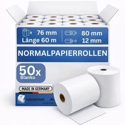 Produktbild von Normalpapierrolle 76 mm x 80 mm x 12 mm x 60 m | VPE 50 Rollen