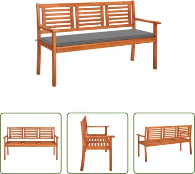 Obrázok produktu pre The Living Store 3-miestna záhradná lavica s vankúšom 150 cm z masívneho dreva eukalyptus