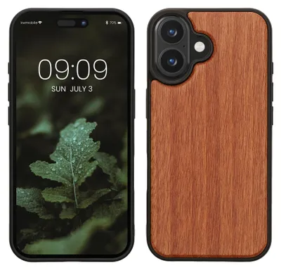 Produktbild von kwmobile Handyhülle für Apple iPhone 16 Hülle Holz - Case mit TPU Bumper - Stoßfestes Hardcase - Schutzhülle Cover in Natur