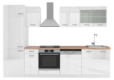 Produktbild von Küchenzeile Vicco R-Line Weiß Hochglanz/Weiß 300 cm , AP Eiche, Model 42335
