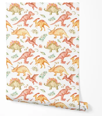 Zdjęcie produktu dla TAPETA NA ŚCIANĘ DZIECIĘCE DINOZAURY LIŚCIE DO POKOIKU DZIECKA 5m x 0.5m