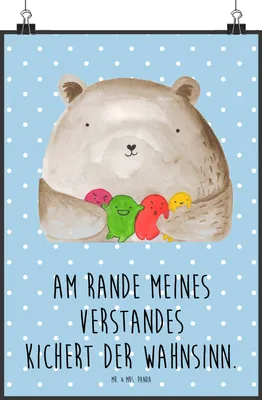 Produktbild von Mr. & Mrs. Panda Bild Bär Gefühl DIN A4 - Blau Pastell - Geschenk, Verrückt, kunstdruck poster, Deko, Wandbild, Teddy, Durchgedreht, drucke, Wahnsinn
