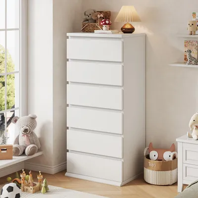 Obrázek produktu pro Komoda Jocoevol, úzká, s 6 zásuvkami, šířka 50 cm, bílá, moderní design, boční komoda