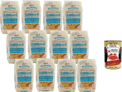 Produktbild von Rummo Elicoidali No.49 Glutenfreie Pasta aus Vollkornreis & Mais 12x400g, Bronze-Die, italienische Qualität, bissfest & saucenbindend + Italian Gourmet polpa