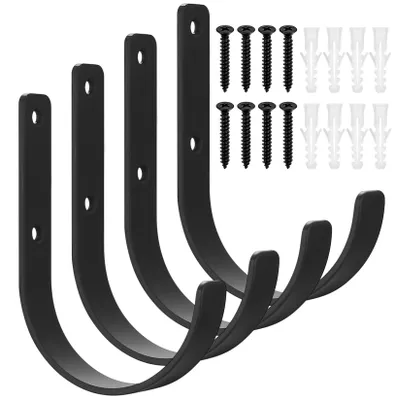 Produktbild von 4 Stück Wandhaken Garagenhaken, Schwerlasthaken Wandmontage, Garagen Leiterhaken Wandhalterung, Gerätehaken J Haken für Gartengerätehalter Fahrradhalterung Werkzeughalter Werkzeuge Organizer Aufhänger