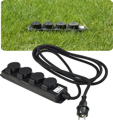 Produktbild von Mehrfachsteckdose außen 3m Kabel IP44 für Garten & Außenbereich - Stromleiste Garten Steckdosenleiste 4fach schwarz 230 V