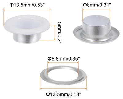 Produktbild von 300 Set ?sen-Set, Metall?sen 8 mm / 3/10 Zoll Loch, winzige ?sen mit Unterlegscheiben fš¹r Schuhe, Kleidung, Gš¹rtel, Anh?nger, Tasche, Stoff, Leder, DIY-Projekt (wei?)