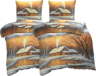 Produktbild von 4 teilig Bettwäsche 135x200 cm Schneelandschaft Biber Winter Warm Baumwolle