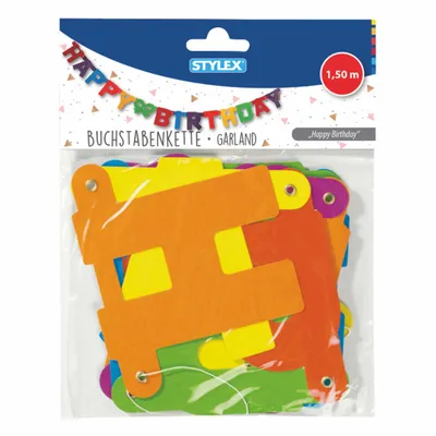 Produktbild von Stylex 14266, Garland, Wielobarwny, Urodziny, 1,5 m, Angielski, Dziecko