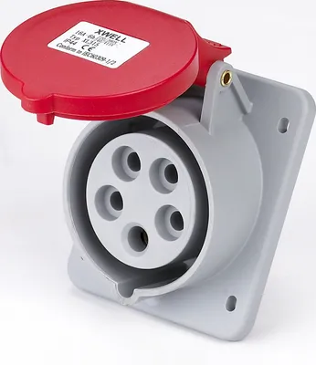 A close-up studio shot of a heavy-duty electrical socket.