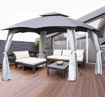 Produktbild von Gartenpavillon Gazebo Partyzelt 3x4m + Komplettset + wasserdicht aus Metall grau/weiß